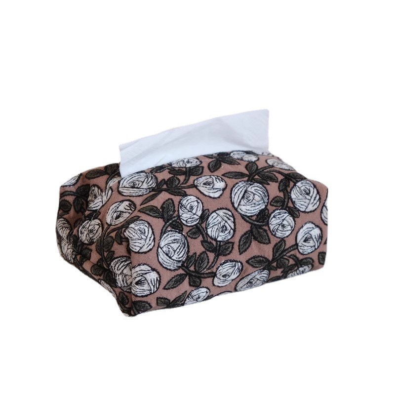 简约日韩风重工玫瑰绣花纸巾盒棉麻布艺刺绣纸巾套纸巾袋抽纸收纳