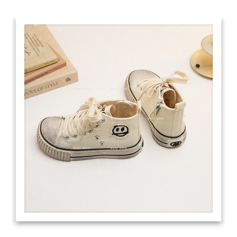 XUIU酷玩小子韩版脏脏儿童帆布滑板鞋春高帮侧拉链【温州鞋】