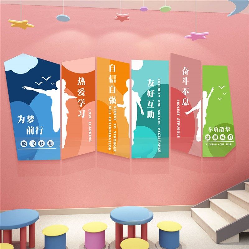 幼儿园楼梯墙面装饰环创主题成品托管班背景文化贴纸环境布置材料,家居饰品,文化墙贴,淘宝优惠券,粉丝福利购,淘宝优惠卷