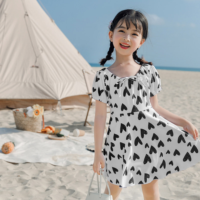 温泉亲子泳衣女母女分体裙式保守平角中小童儿童游泳衣亲子泳装