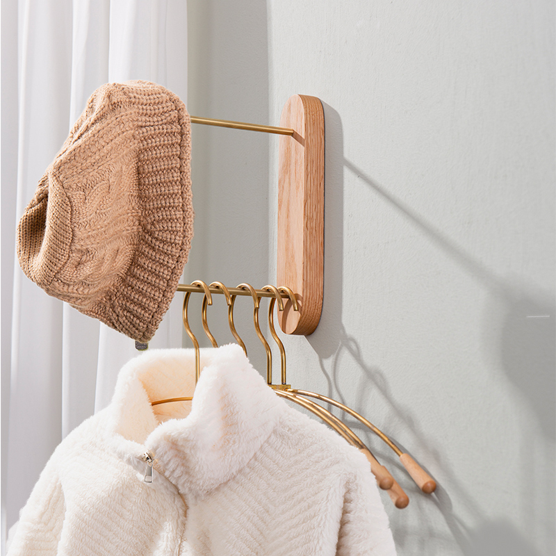 实木衣架收纳架玄关客厅简易挂衣架卧室衣柜整理置物架壁挂免打孔