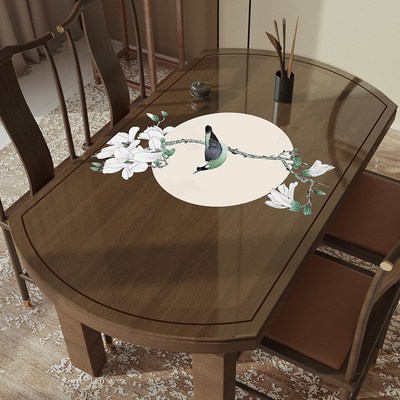 中式椭圆形透明桌垫免洗防水防油桌布茶几垫布软玻璃弧形餐桌垫子