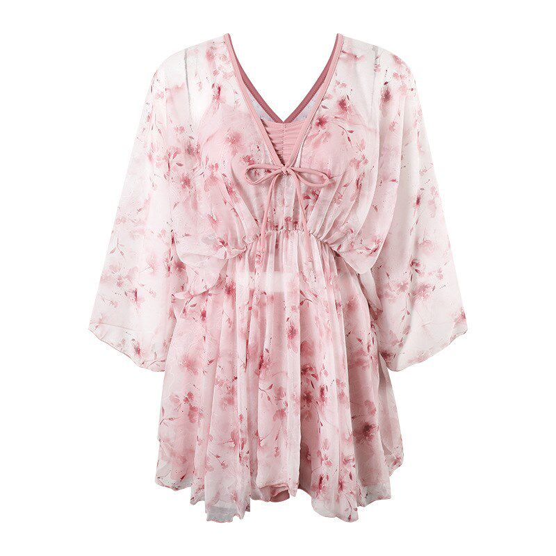 泳衣女大码分体海边度假三件套微胖女孩遮肚长袖高级感温泉游泳装