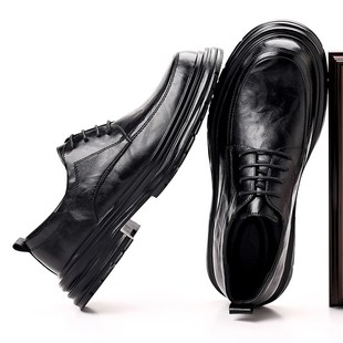 大码圆头皮鞋男款爸爸鞋英伦风商务正装德比鞋男士结婚新郎鞋