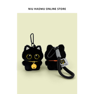 可爱铃铛黑猫包包挂件毛绒玩偶钥匙扣公仔情侣款 创意书包挂饰礼物