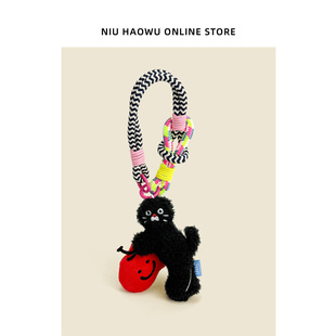 创意苹果黑猫包包挂件可爱钥匙扣装 饰公仔小玩偶圣诞节送礼物女生