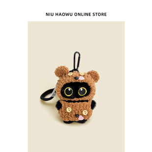 正版 套装 大眼黑猫包包挂件小玩偶毛绒卡通公仔钥匙扣挂饰 冬季