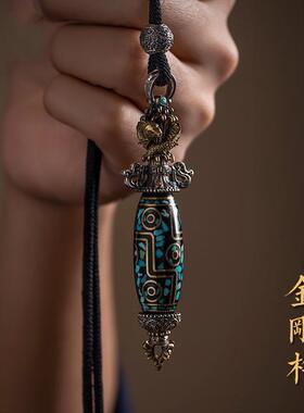 七尚西藏民族风泰银金刚杵天珠吊坠男士款项链挂件个性潮复古饰品