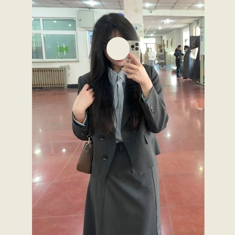 早春减龄小个子穿搭一整套通勤教C资大学生面试西装半身裙职业套