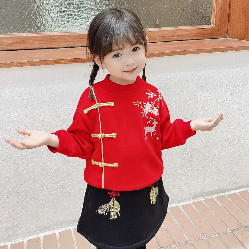 拜年服男童秋冬h卫衣加绒儿童中国风宝宝唐装喜庆表演Y套装汉服女