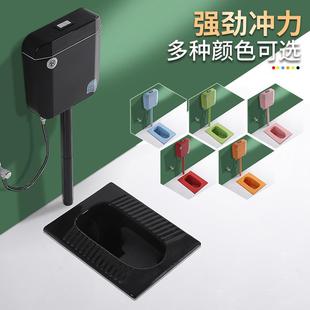 大便盆 黑色陶瓷蹲便器家用冲水箱整套卫生间防臭大便池蹲厕蹲坑式