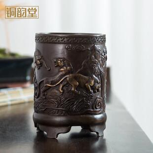铜韵堂 铜制五虎笔筒摆件 创意个性书房装饰品教师节礼物铜工艺品