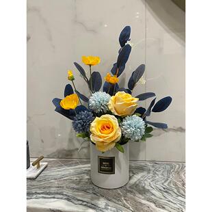 wo+彷真花高档花艺玫瑰桉树叶虞美人假花摆件客厅装饰花餐桌摆花