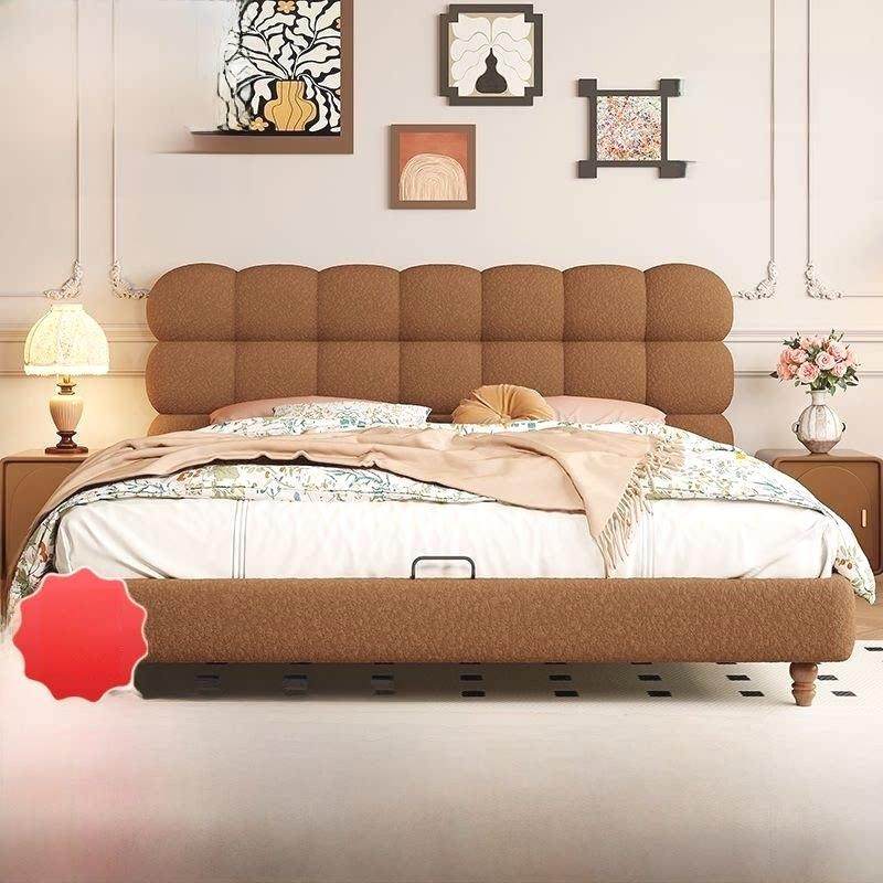 法式泡芙床，现代轻奢羊绒软床，高档卧室双人床，简约高档面料床