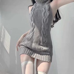 战衣管理局纯欲风吊带毛衣睡衣女灰黑白色均码圆领秋装