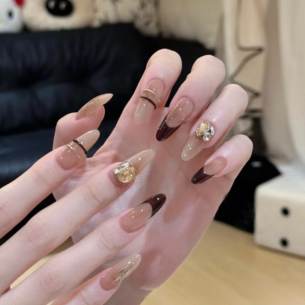 长款鎏金法式穿戴甲片高级感假指甲ins风穿戴甲手工穿戴美甲