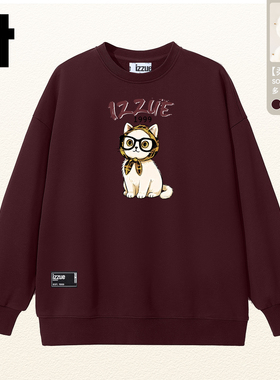 it izzue红色卫衣男女款2025新款春秋季圆领运动服宽松情侣上衣4P