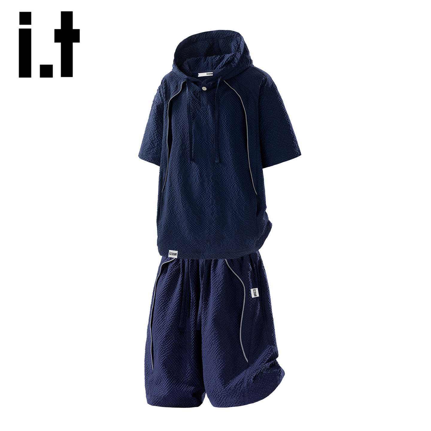 it izzue冰丝速干连帽时尚套装男款夏季新款宽松运动薄款套装短Y