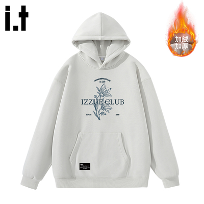 it izzue连帽卫衣男款女冬季加绒加厚帽衫新款官方复古内搭打底4P