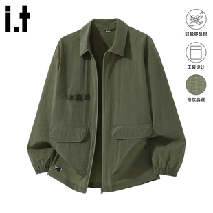 格纹设计感新款 翻领夹克外套男2026年春季 上衣3P izzue潮牌工装