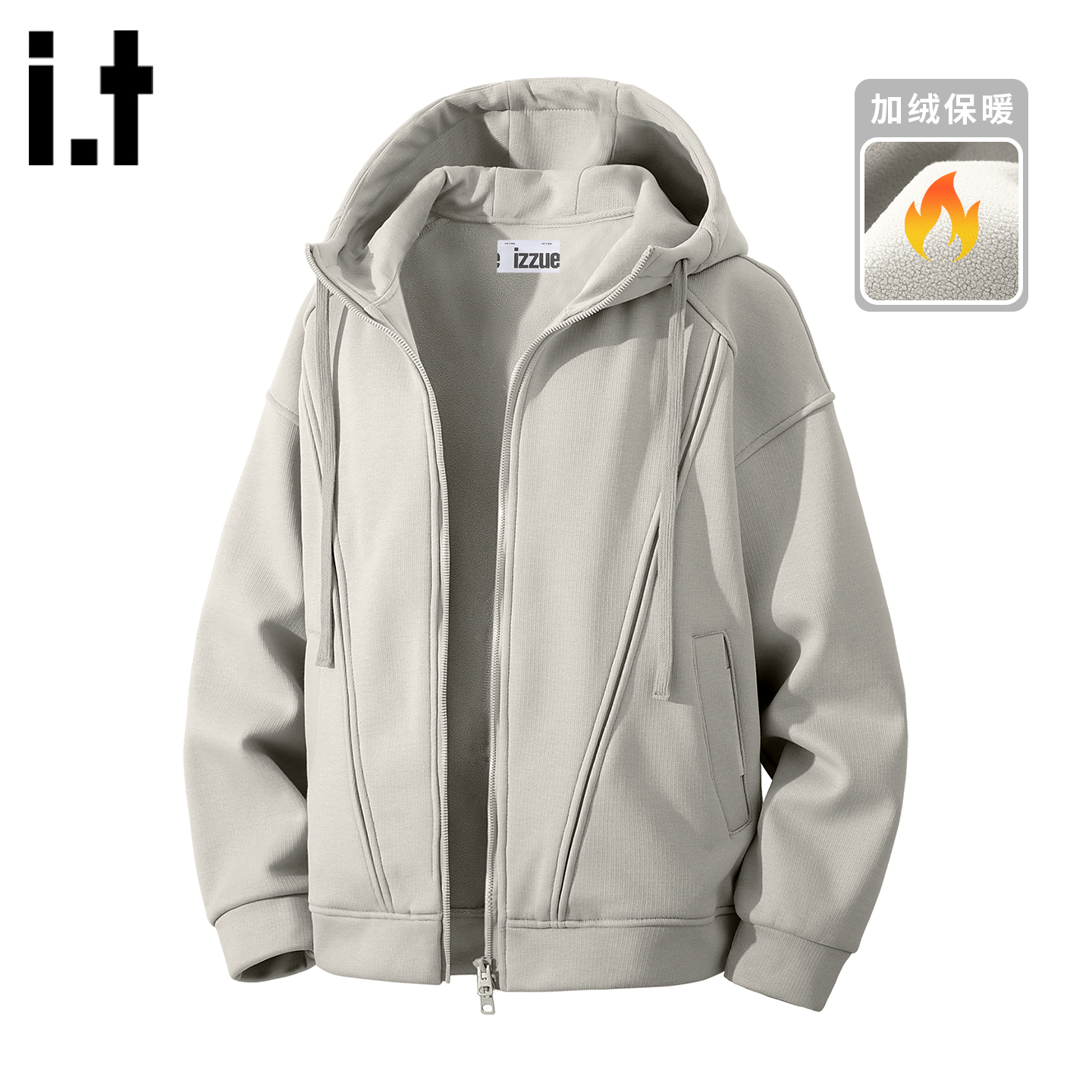 itizzue加绒开衫连帽卫衣夹克男
