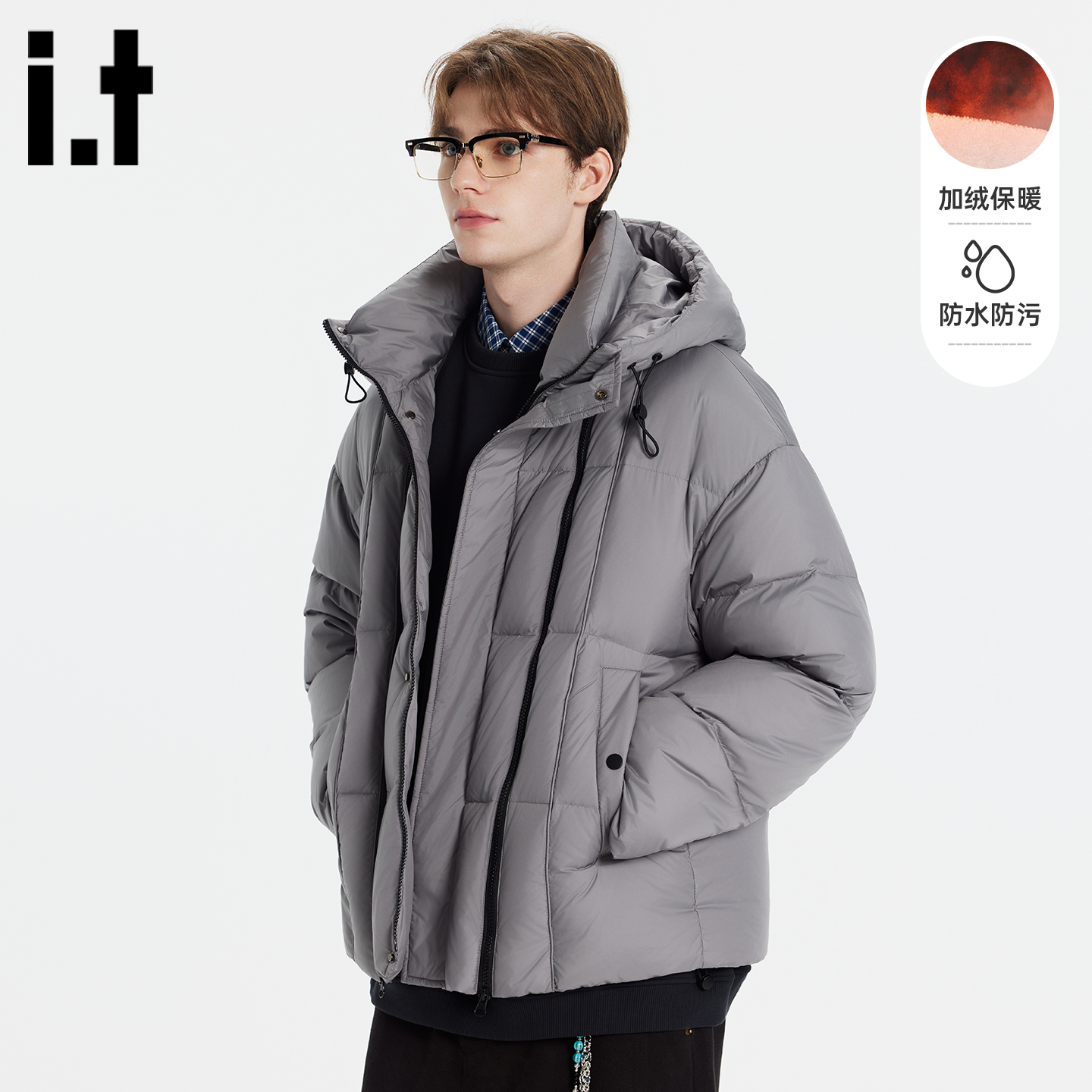 it izzue新款美式宽松鸭绒羽绒服男2025冬连帽开衫拉链保暖外套A