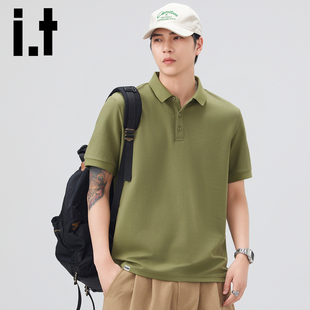 it izzue美式休闲纯色POLO衫短袖男夏士季薄款复古百搭T恤上衣 Y