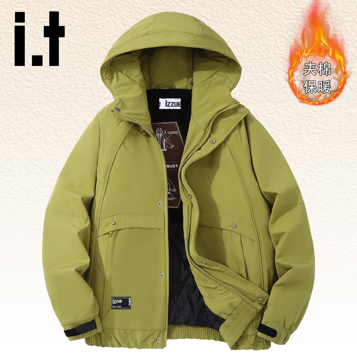 it棉服男冬季新款连帽立领夹克