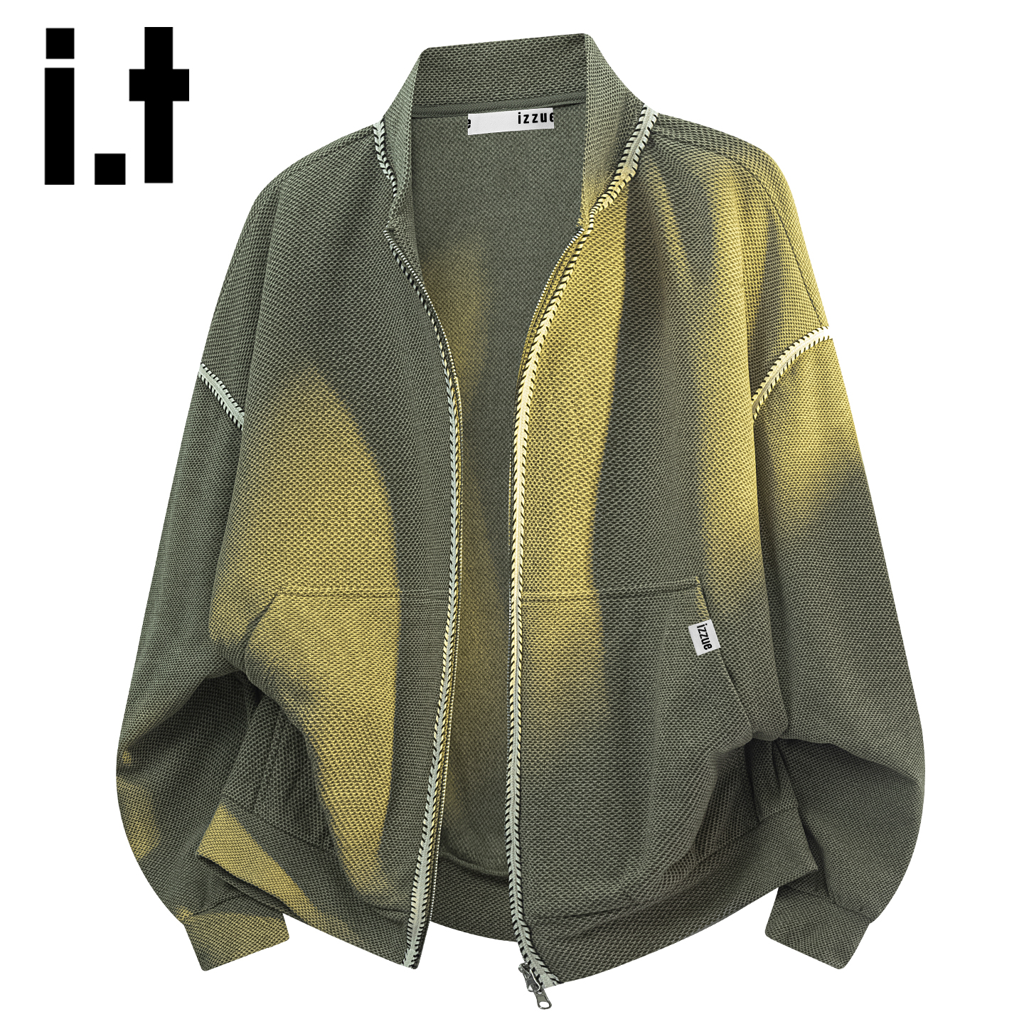 itizzue美式休闲立领开衫卫衣男