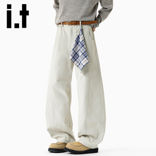 it izzue美式复古格纹方巾弯刀直筒裤男夏士春秋季宽松阔腿裤子Y