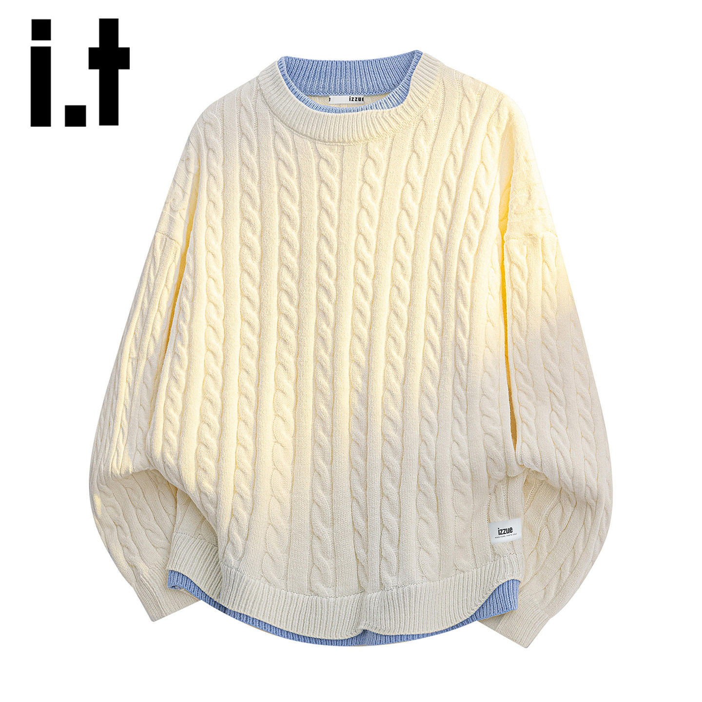 it izzue潮牌简约麻花假两件针织衫毛衣男春秋宽松情侣百搭上衣Y,男装,针织衫/毛衣,淘宝优惠券,粉丝福利购,淘宝优惠卷
