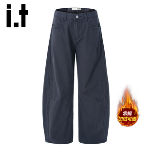 加绒常规可选 裤 男2025秋冬垂感直筒工装 izzue弯刀休闲裤