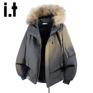 连帽羽绒服男秋冬季 座山雕大毛领工装 防寒保暖外套Y izzue美式