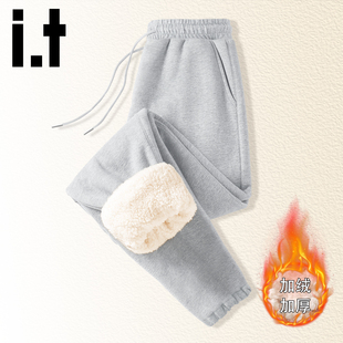it izzue冬季厚款裤子女加绒2025新款羊羔绒保暖棉裤高级感长裤4P