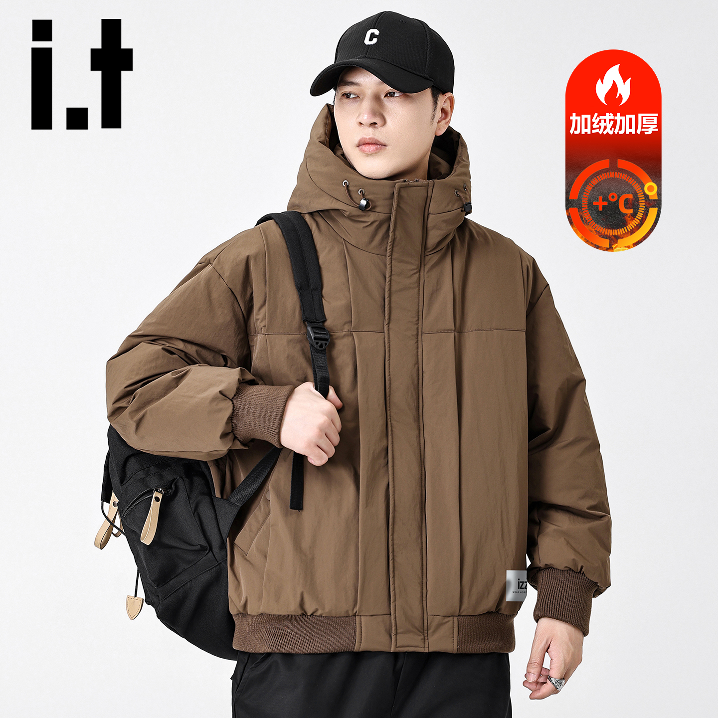 itizzue男士连帽羽绒服短款加绒