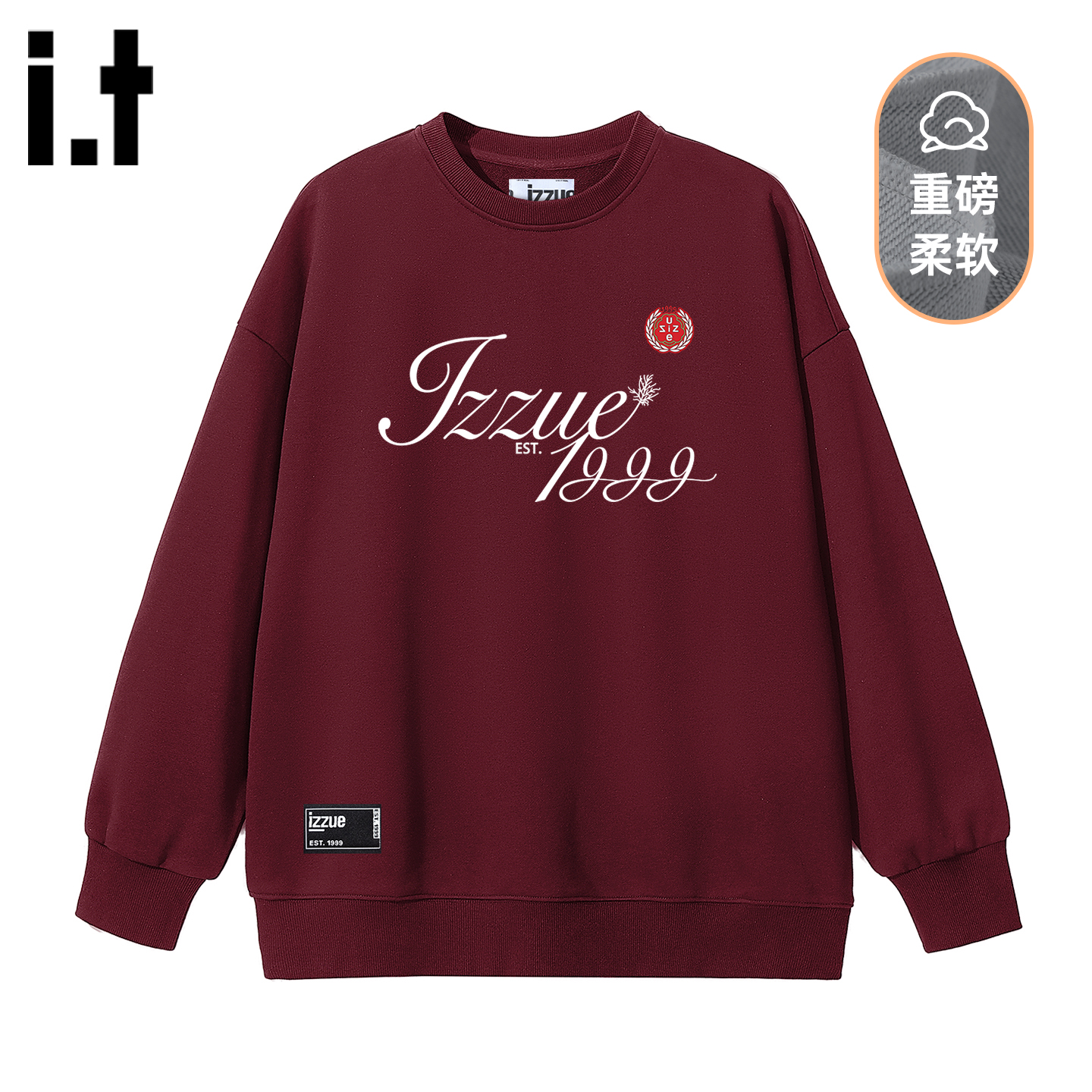 it izzue新款美式套头圆领卫衣男2025秋流行穿搭安可拉红色上衣1P