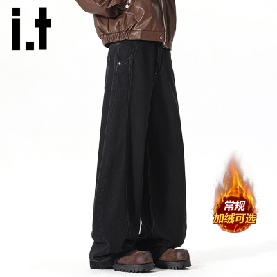 itizzue美式复古阔腿牛仔裤男