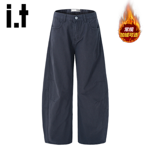 男秋冬加绒加厚宽松阔腿百搭休闲长裤 弯刀裤 工装 子Y izzue美式