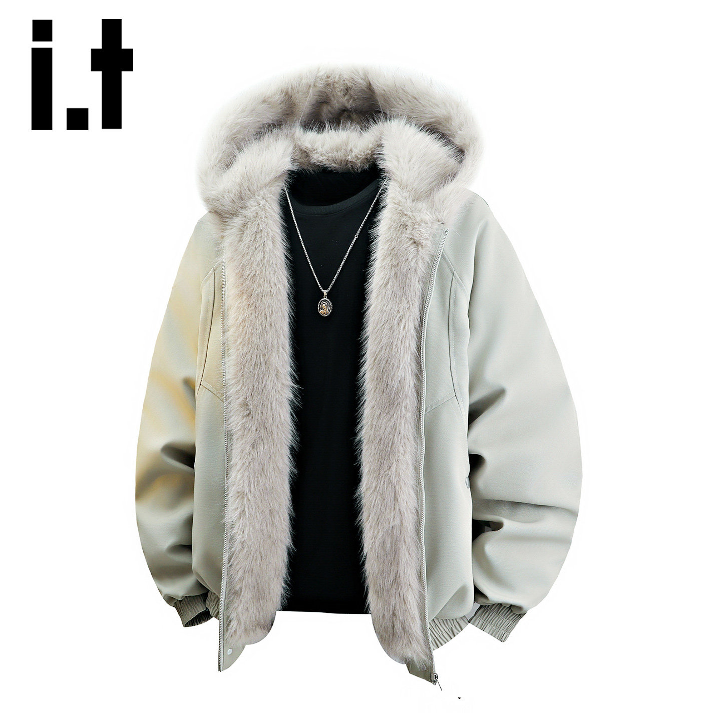 itizzue美式连帽毛领加绒棉衣