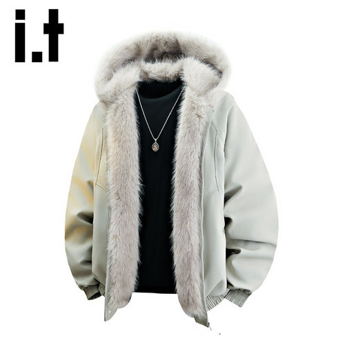 itizzue美式连帽毛领加绒棉衣