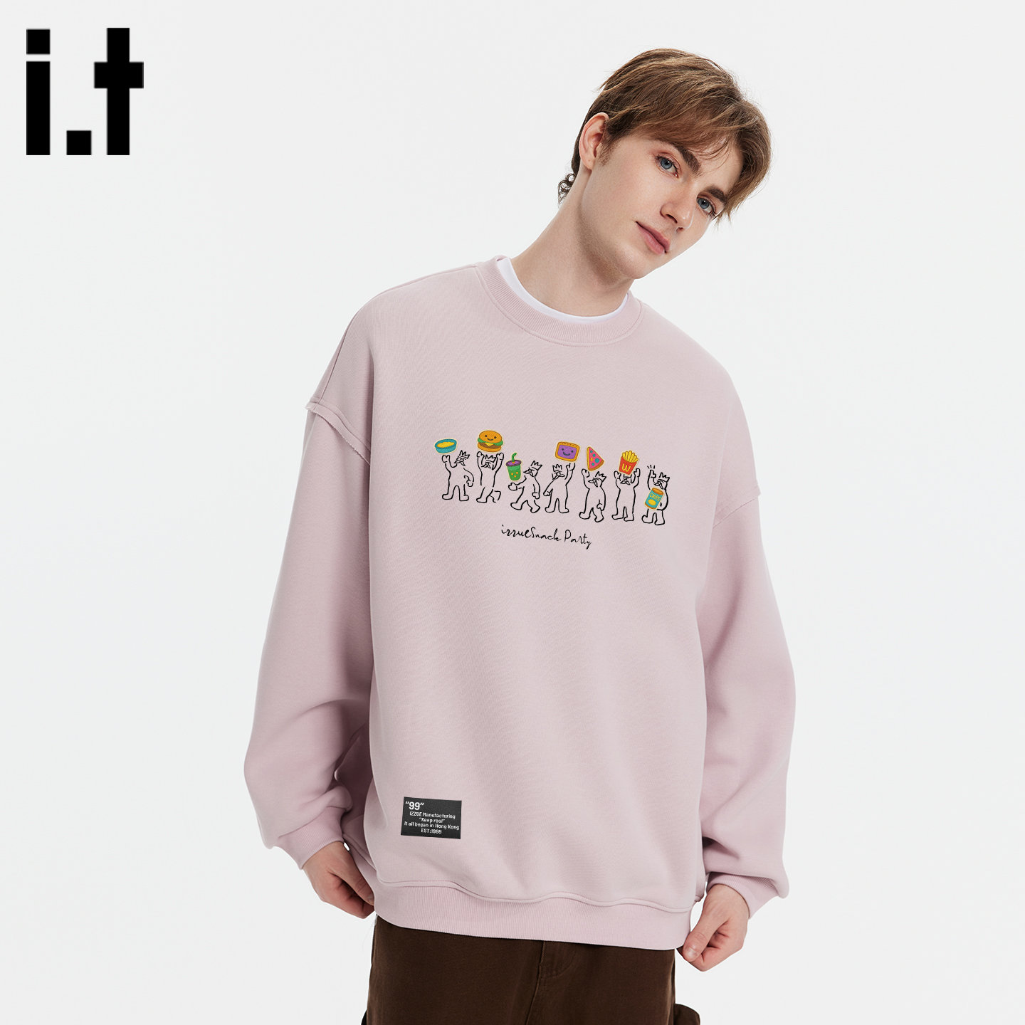 it izzue新款重磅圆领加绒卫衣男2025冬情侣潮牌美式宽松套头衫1P