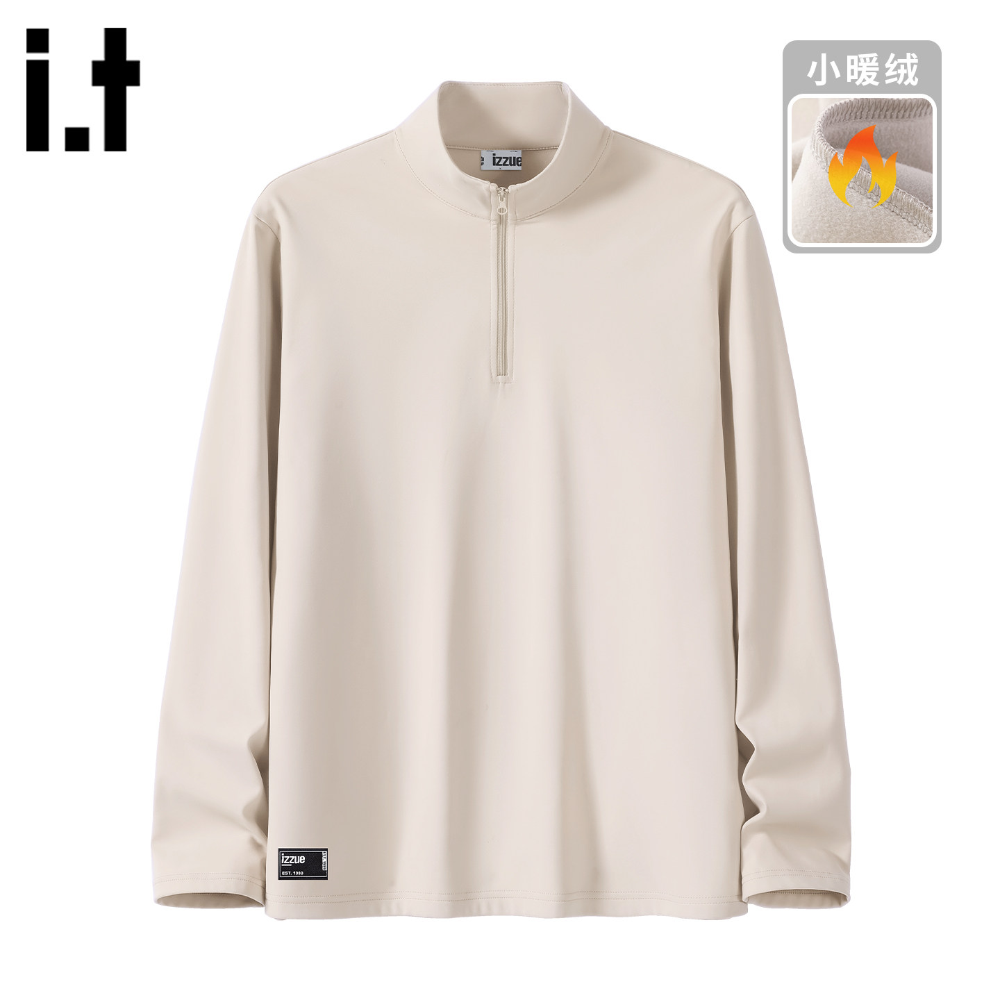 itizzue半拉链小暖绒长袖T恤男