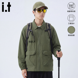 翻领夹克外套男2026年春季 工装 格纹设计感上衣3P izzue原创新款