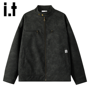 复古风宽松拉链潮牌外套男Y izzue美拉德痞帅立领夹克男秋冬季