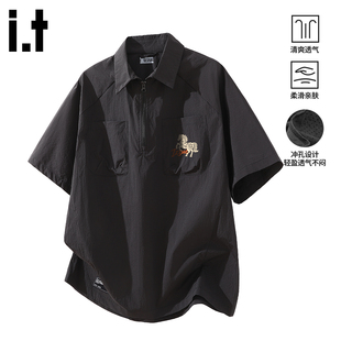 短袖 POLO衫 男士 半拉链衬衫 翻领潮牌工装 2026年夏季 izzue新款