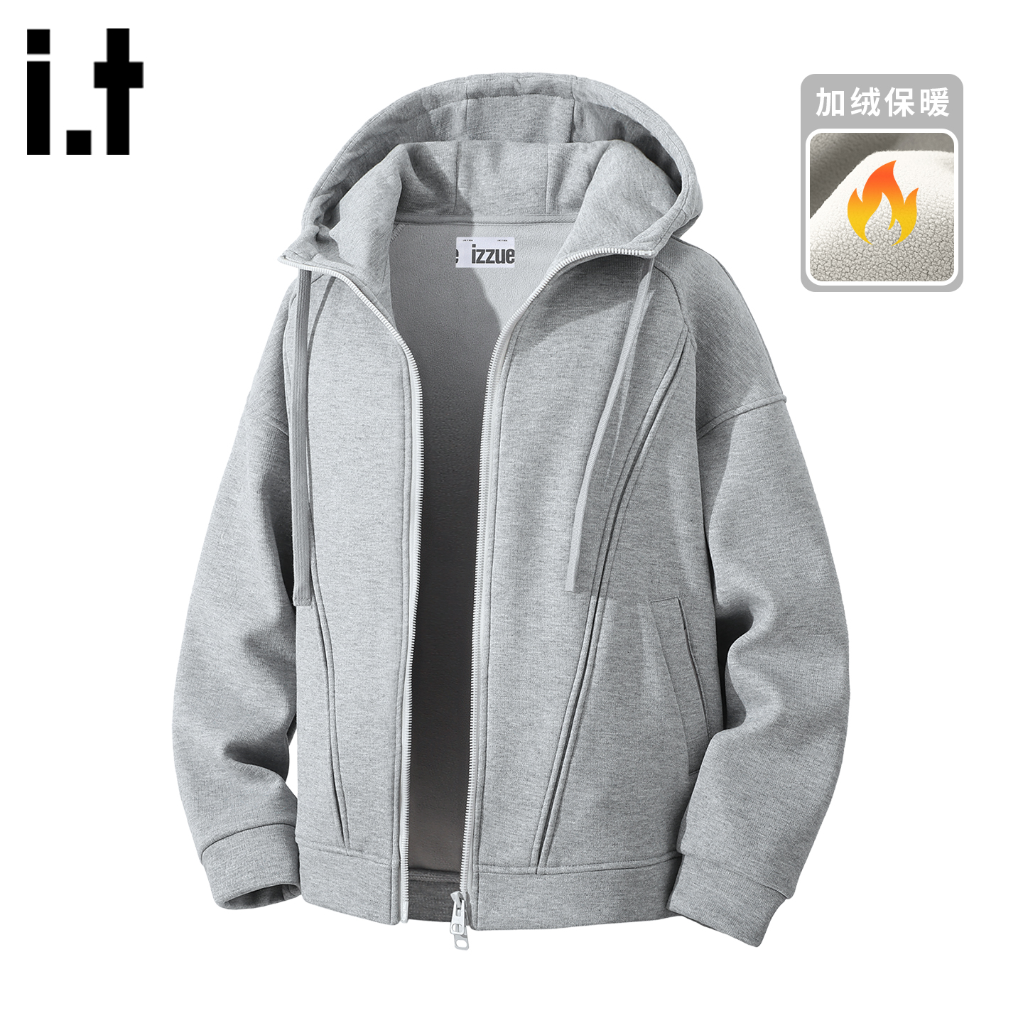 itizzue原创连帽加绒卫衣夹克男