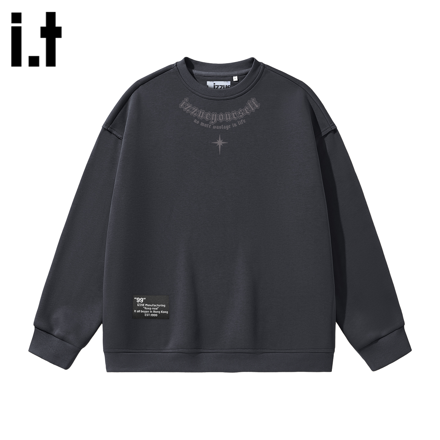 it izzue新款圆领加绒重磅卫衣男2025冬美式宽松流行个性套头衫1P