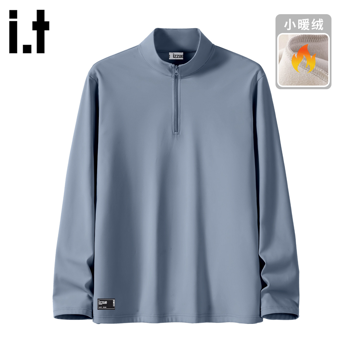 itizzue半拉链小暖绒长袖T恤男