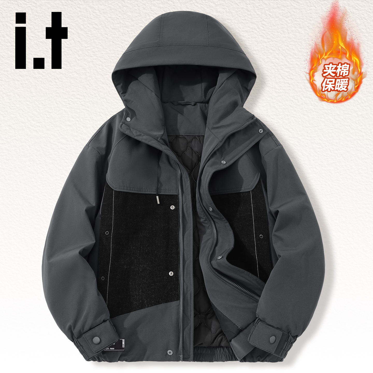 it棉服男解构设计感连帽外套