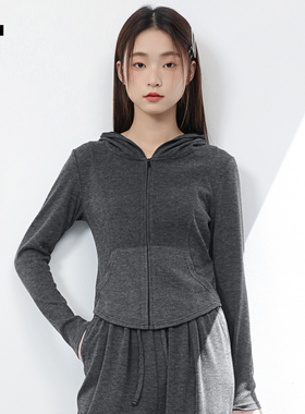 it izzue仿羊绒连帽修身显瘦外套女春秋款休闲深灰色开衫卫衣3P